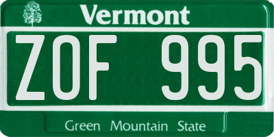 VT license plate ZOF995