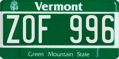 VT license plate ZOF996