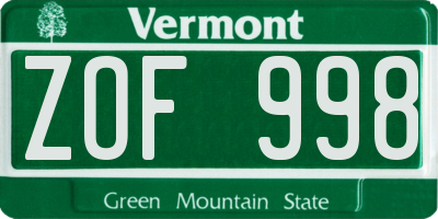 VT license plate ZOF998