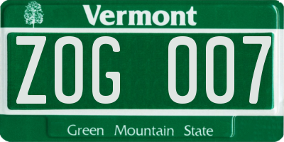 VT license plate ZOG007
