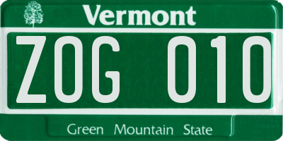 VT license plate ZOG010