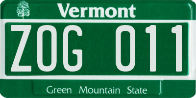 VT license plate ZOG011