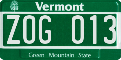 VT license plate ZOG013