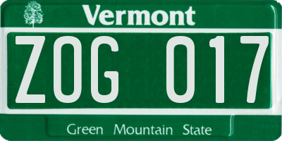 VT license plate ZOG017