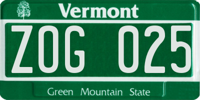 VT license plate ZOG025