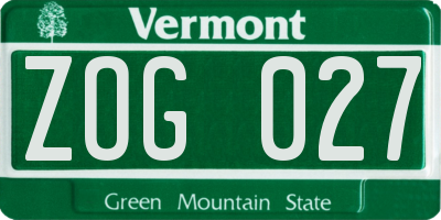 VT license plate ZOG027