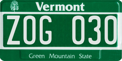 VT license plate ZOG030