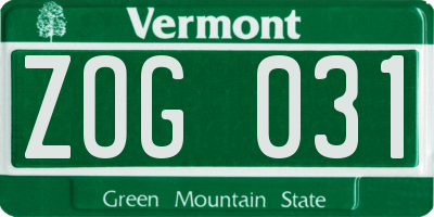 VT license plate ZOG031