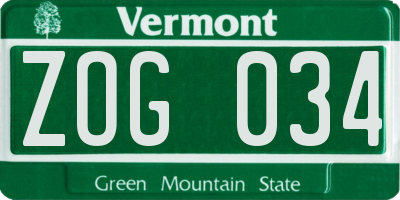 VT license plate ZOG034