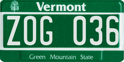 VT license plate ZOG036