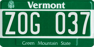 VT license plate ZOG037