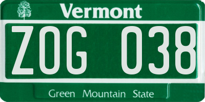 VT license plate ZOG038