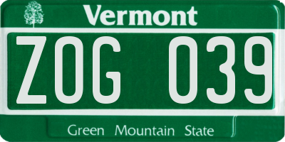 VT license plate ZOG039