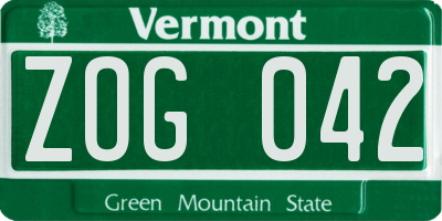 VT license plate ZOG042