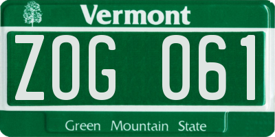VT license plate ZOG061