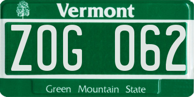 VT license plate ZOG062