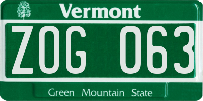 VT license plate ZOG063