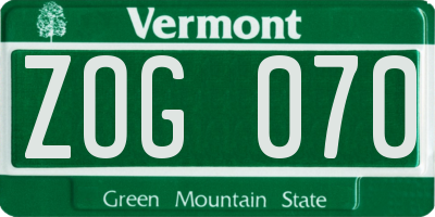 VT license plate ZOG070