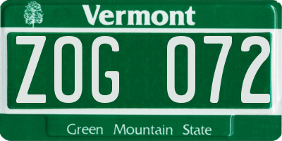 VT license plate ZOG072