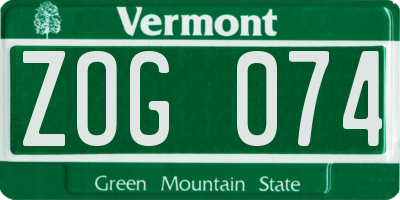 VT license plate ZOG074