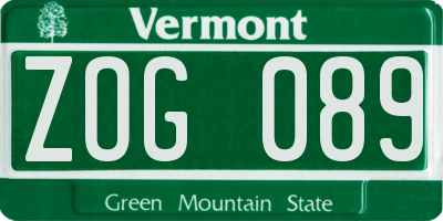 VT license plate ZOG089