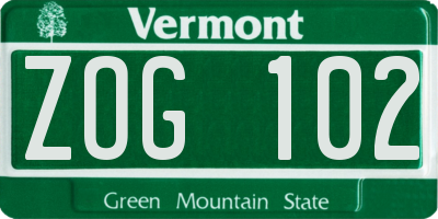 VT license plate ZOG102