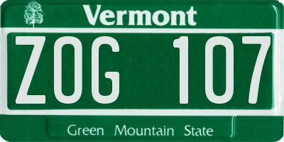 VT license plate ZOG107
