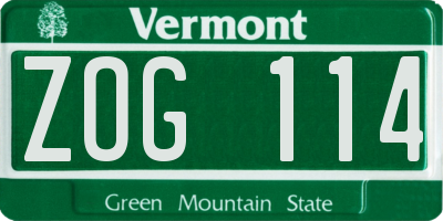 VT license plate ZOG114