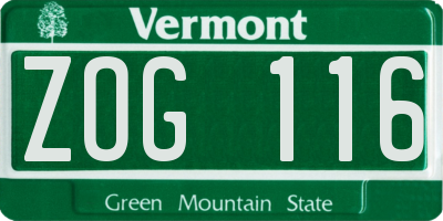 VT license plate ZOG116