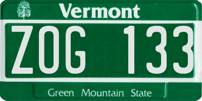 VT license plate ZOG133