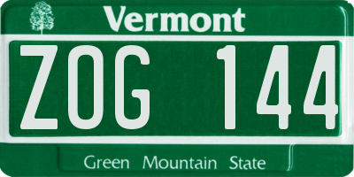 VT license plate ZOG144