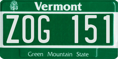 VT license plate ZOG151