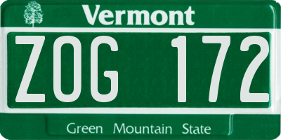 VT license plate ZOG172