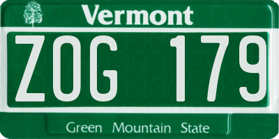 VT license plate ZOG179