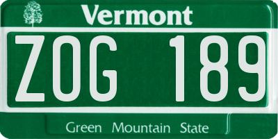 VT license plate ZOG189