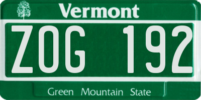 VT license plate ZOG192