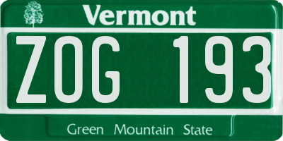 VT license plate ZOG193