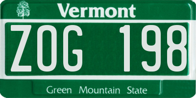 VT license plate ZOG198