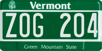 VT license plate ZOG204