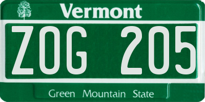 VT license plate ZOG205