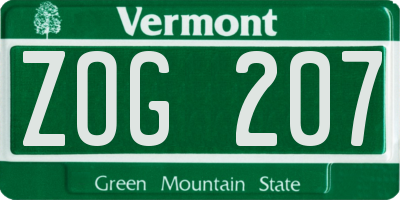 VT license plate ZOG207