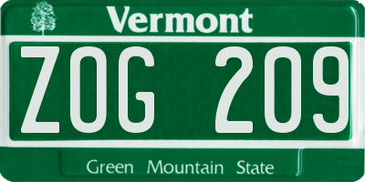 VT license plate ZOG209