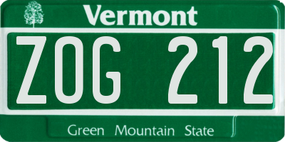 VT license plate ZOG212
