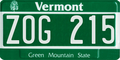 VT license plate ZOG215
