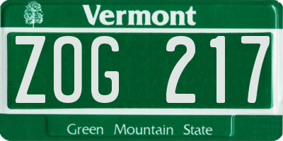 VT license plate ZOG217