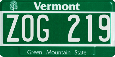 VT license plate ZOG219