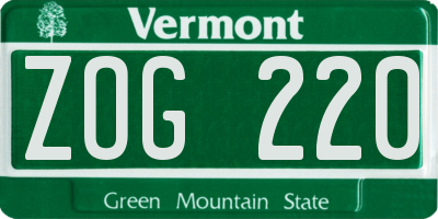 VT license plate ZOG220