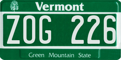 VT license plate ZOG226