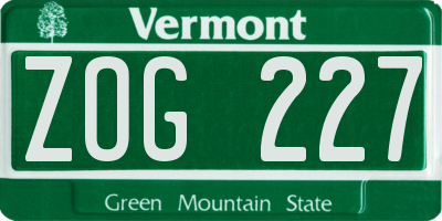 VT license plate ZOG227