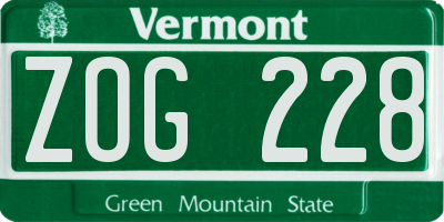 VT license plate ZOG228